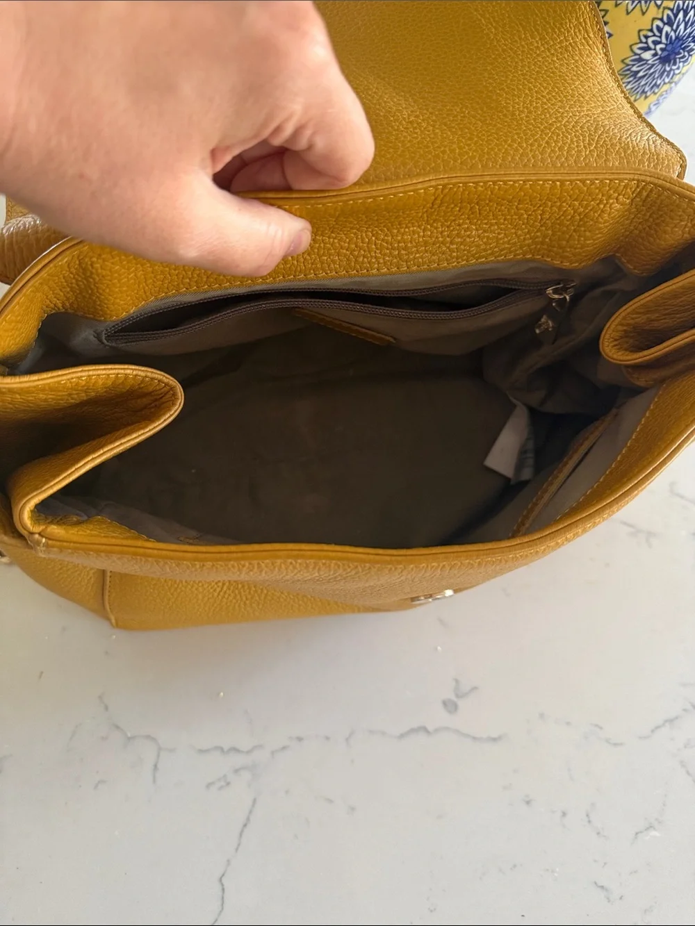 Versace Collection Mustard Yellow Leather Satchel with Gold Chain